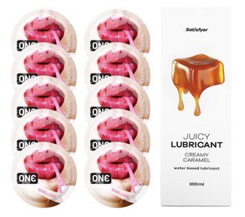Комплект 𝐎𝐍𝐄 Bubblegum 10 шт. + Лубрикант Satisfyer Juicy Lubricant Creamy Caramel (300 мл) SOS12248 фото