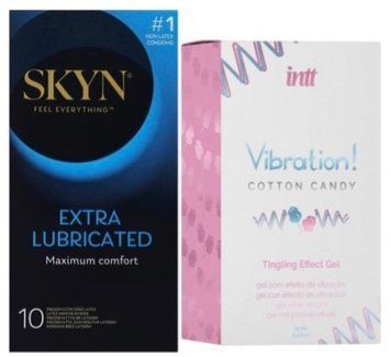 Набор из SKYN Extra Lube (10 шт) + Жидкий вибратор Intt Vibration Cotton Candy (15 мл) SOS10196 фото