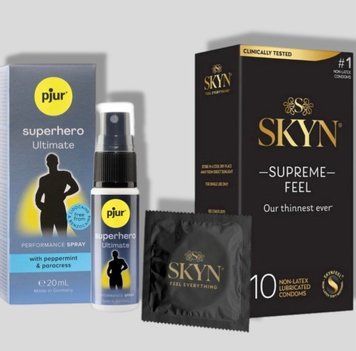 SKyn ​​Supreme Feel 10 штук + Пролонгатор pjur Superhero Ultimate Spray 20 мл SOS5141 фото