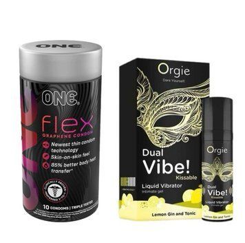 ONE Flex 10 шт. + Жидкий вибратор Orgie Dual Vibe! Lemon Gin And Tonic (15 мл) SOS6422 фото