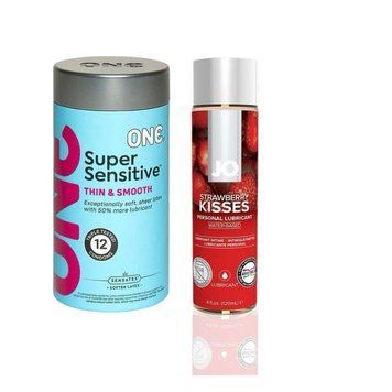 ONE Super Sensitive Pack 12 шт. + Лубрикант на водной основе System JO H2O &mdash; Strawberry Kiss (120 мл) SOS6503 фото