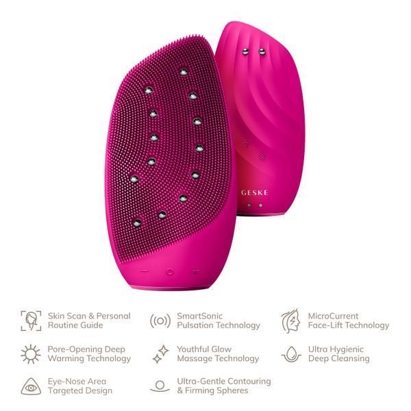 Очистительная щетка для лица GESKE Sonic Thermo Facial Brush Face-Lifter 8в1 magenta HB0087 фото