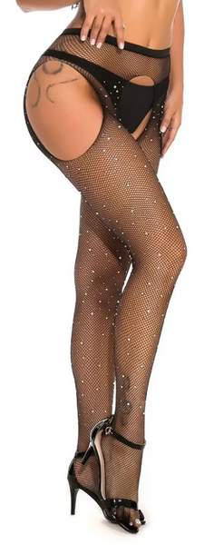 Сексуальные колготки с открытым доступом в месте со стразами Sexy Shine, черный, универсальный ​ KS6 фото