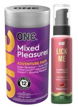 Комплект 12 шт ONE Mixed Pleasures + Гель INTT Lick Me Kissable Gel Watermelon 50 мл SOS6135 фото