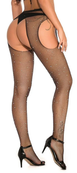 Сексуальные колготки с открытым доступом в месте со стразами Sexy Shine, черный, универсальный ​ KS6 фото
