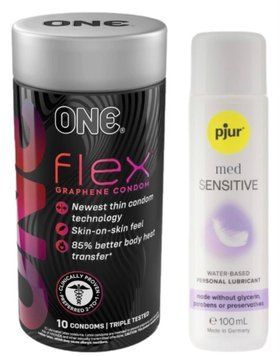 Комплект ONE Flex Graphene 10 штук + Pjur MED Sensitive Glide 100 мл SOS12954 фото