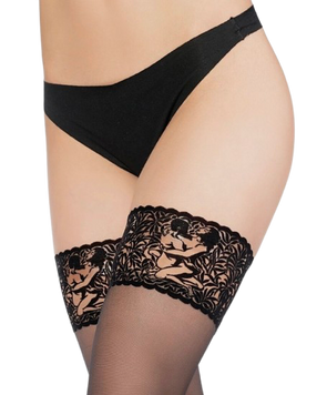 Эротические чулки с принтом Камасутра Kamasutra Stockings Black (универсальный размер) KS54 фото