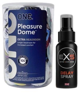Набір з ONE Pleasure Dome, 100 шт + Пролонгатор EXS DELAY SPRAY 50 МЛ SOS9591 фото