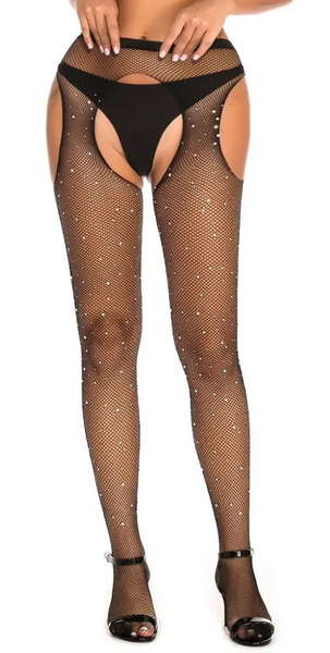Сексуальные колготки с открытым доступом в месте со стразами Sexy Shine, черный, универсальный ​ KS6 фото