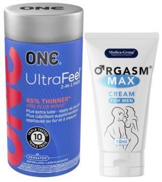 Набор из ONE UltraFeel 2-in-1 Pack 10 шт + Пролонгатор Medica-Group Orgasm Max for Men - krem ​​50 ml SOS9230 фото