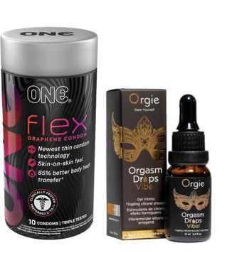 ONE Flex 10 шт.+Клиторальные капли с вибрацией ORGIE Orgasm Drops Vibe! (15 мл) SOS6423 фото