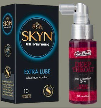 Набір Skyn Extra Lube 10 штук + Спрей Doc Johnson GoodHead DeepThroat Spray - Wild Cherry 59 мл  SOS5197 фото