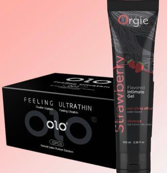 Набор OLO - ультратонкие -001 (10 штук) + Лубрикант LUBE TUBE клубника, 100 мл SOS4537 фото