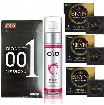 Набір Skyn Original 9 шт , OLO ультратонкі 10 шт та Лубрикант зігріваючий OLO 60 мл SOS178 фото