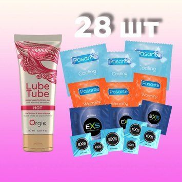 Комплект 28 шт EXS, Pasante + Лубрикант LUBE TUBE HOT, 150 мл ORGIE SOS4325 фото