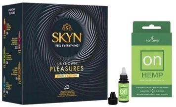 Набір з SKYN Pleasures (42 шт) + Збуджувальні краплі Sensuva ON for Her Hemp Infused Arousal Oil (5 мл)  SOS10047 фото