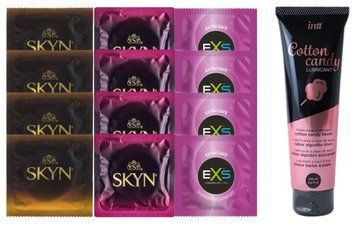 Комплект: Лубрикант Intt Cotton Candy (100мл) +8 шт. SKYN+4 шт. EXS EXTRA SAFE SOS10449 фото