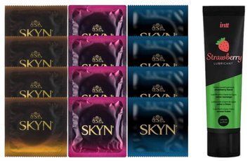 Набір з Лубрикант Intt Strawberry (100 мл) + 4 шт SKYN passion daiquiri + 4 шт SKYN CHERRY SUNRISE + 4 шт SKYN Extra Lube SOS10347 фото