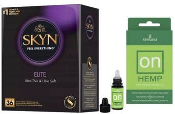 Набір з SKYN Elite 36 шт + збуджувальні краплі Sensuva ON for Her Hemp Infused Arousal Oil (5 мл) SOS10247 фото