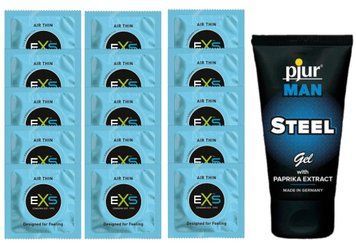 Комплект EXS Air Thin 15 шт+pjur MAN Steel Gel SOS14776 фото