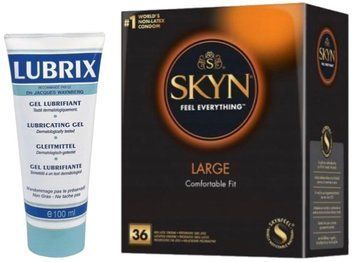 Набор из Лубрикант на водной основе Lubrix (100 мл) + SKYN Large, 36 шт SOS8787 фото
