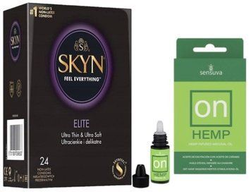 Набір з SKYN Elite (24 шт) + збуджувальні краплі Sensuva ON for Her Hemp Infused Arousal Oil (5 мл) SOS10147 фото