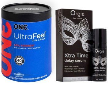 Набор из ONE UltraFeel 2-in-1 Pack 40 шт + Пролонгатор Orgie Xtra Time Delay Serum, 15 мл SOS9097 фото