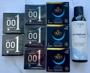 Набор 24 шт OLO Feeling Ultrathin 001 + Skyn ​​Extra Lube + Лубрикант ALL-NATURAL Acqua 150 мл Orgie SOS3787 фото