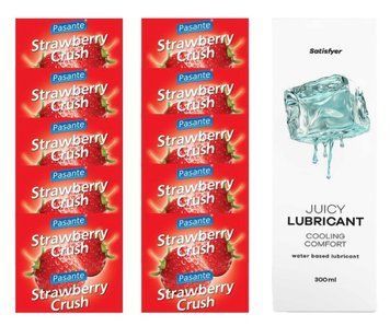 Комплект Pasante Strawberry 10шт. + Лубрикант Satisfyer Juicy Lubricant Cooling Comfort 300 мл SOS11650 фото