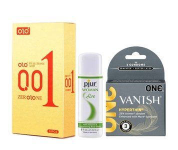 Набор : OLO Gold 001 (10 шт) ,ONE Vanish Triple Set (3 шт) и Лубрикант Pjur Woman Aloe &ndash; 30 мл SOS993 фото