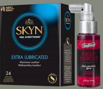 Набор SKYN Extra Lube 24 шт + Спрей Doc Johnson GoodHead DeepThroat Spray - Wild Cherry 59 мл SOS5842 фото