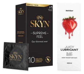 Комплект Лубрикант Satisfyer Juicy Blast Berry 300 мл + Skyn Supreme Feel 10 шт SOS12907 фото