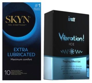 Набор из SKYN Extra Lube (10 шт) + Жидкий вибратор Intt Vibration Ice (15 мл) SOS10197 фото