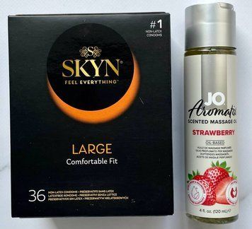 Набір 36 шт SKYN Large + System JO Aromatix &mdash; Massage Oil &mdash; Strawberry 120 мл SOS1635 фото
