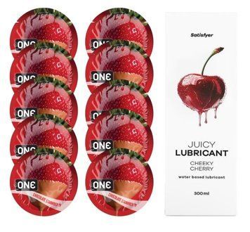 ONE Chocolate Strawberry 10 шт. + Лубрикант Satisfyer Cheeky Cherry 300 мл SOS12449 фото