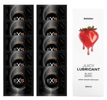 Набор: EXS Black Latex 10 шт. + Лубрикант Satisfyer Blast Berry 300 мл SOS11158 фото
