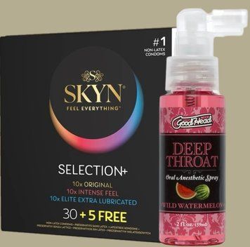 Комплект Skyn Selection 30 шт + 5 of 5 Senses , 35 шт + Спрей Doc Johnson GoodHead Deep Throat Spray Watermelon 59 мл  SOS5501 фото