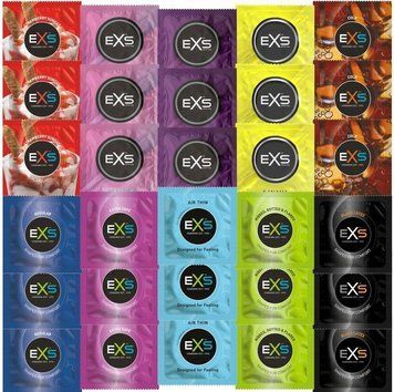 Набор EXS 100 шт EXTREME, Extra Thick, Mixed Flavors, Air Thin, Black Latex, Regular SOS3645 фото