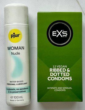 Комплект EXS Ribbed & Dotted 12 шт + Лубрикант pjur Woman Nude, 100 мл SOS3246 фото