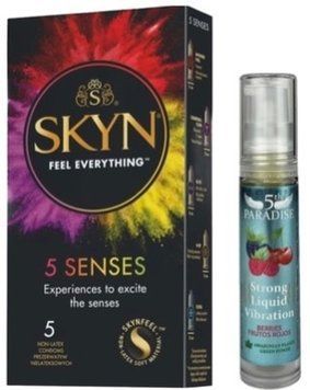 Набір з SKYN 5 Senses + Рідкий вібратор потужний смак: червоні ягоди, 10 мл 5th Paradise SOS9642 фото