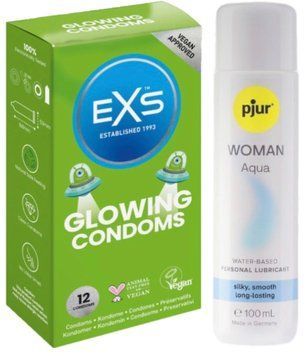 Комплект EXS Glowing 12 шт + Pjur Woman Aqua 100 мл SOS13604 фото