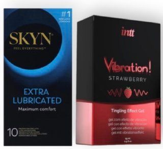 Skyn Exstra Lube 10 штук + Intt Vibration Strawberry (15 мл) SOS7001 фото