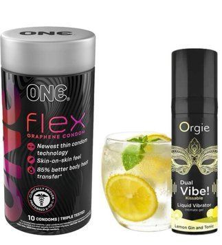ONE Flex 10 шт +  Жидкий вибратор Orgie Dual Vibe "Джин-тоник лимон" (15 мл) SOS6424 фото