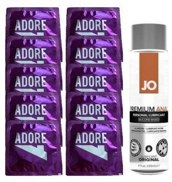Комплект Pasante Adore Extra Sure 10 шт + JO Anal Premium Original (120 мл) SOS14171 фото