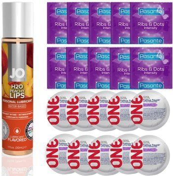 Набор 20 шт Pasante + ONE + System JO H2O Peachy Lips (30 мл) SOS4585 фото