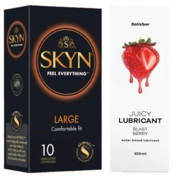 Комплект Лубрикант Satisfyer Juicy Blast Berry 300 мл + SKYN Large 10 шт SOS12908 фото