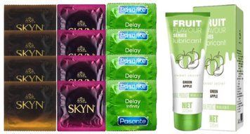 Комплект: Лубрикант OLO со вкусом яблока (120 мл) + 8 шт. SKYN + 4 шт. Pasante Delay SOS10726 фото