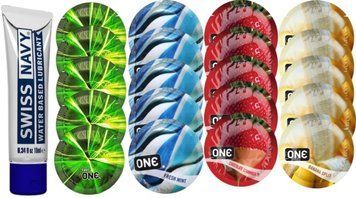 Набор из Swiss Navy Water-Based 10 мл + ONE Glowing + ONE Mint + ONEChocolateStrawberry + ONEBanana SOS8541 фото