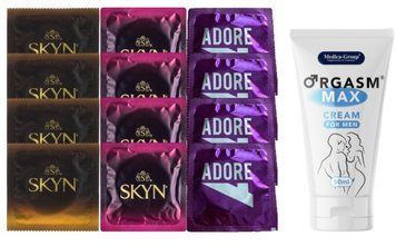 Комплект: Пролонгатор Medica-Group Orgasm Max 50 мл + 8 шт SKYN + 4 шт Pasante Adore SOS10969 фото