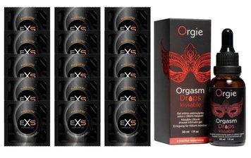 Комплект EXS Black Latex 15 шт + ORGIE збуджуючі краплі для клітора &laquo;Яблуко і Кориця&raquo;, 30 мл SOS14663 фото